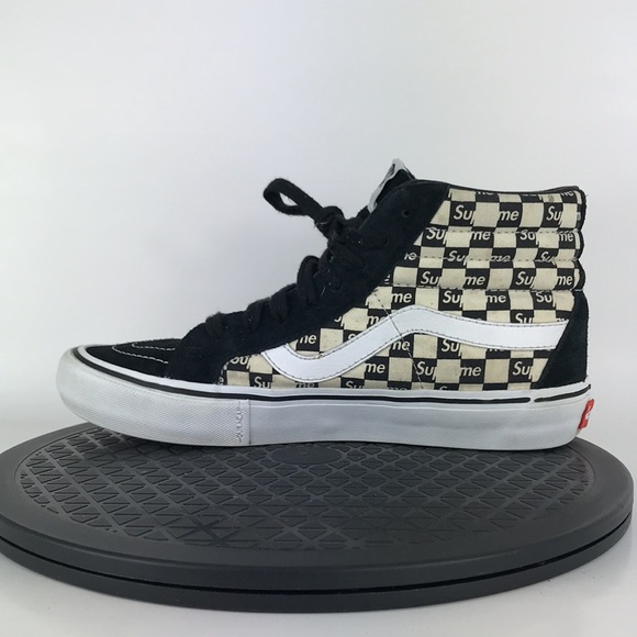 Vans x Supreme Sk8-Hi Pro Checkered Black/White Skate Shoes Men's Size 8.5 - Picture 9 of 16